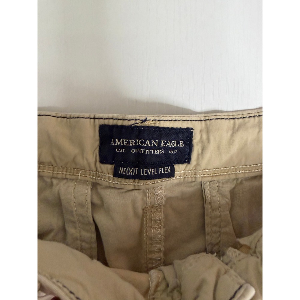 American Eagle Next Level Flex Khaki Chino Shorts Mens 34 Tan Stretch Twill - Picture 2 of 10